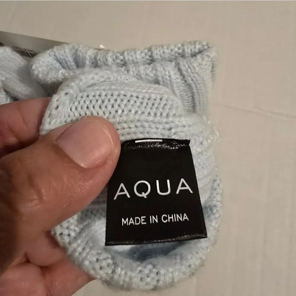 NWT Aqua Pop-top Knitted Gloves In Ice Blue One Size